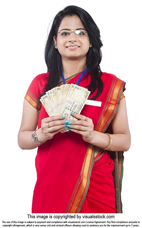 Indian Business Woman Money Showing