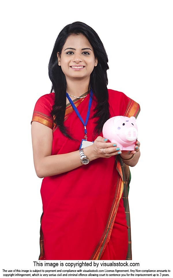 Business Woman Saving Money Piggybank