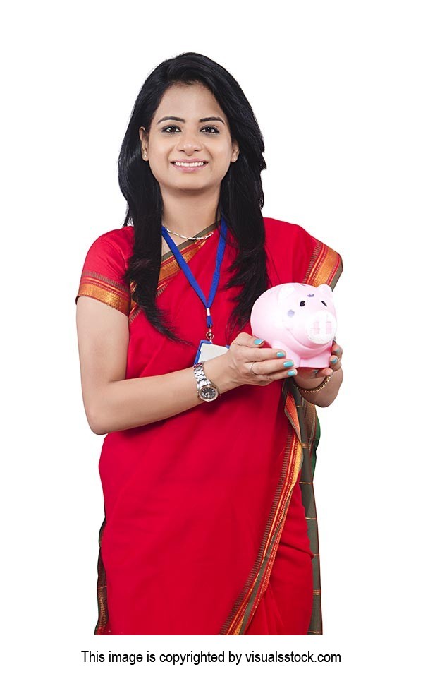 Business Woman Saving Money Piggybank