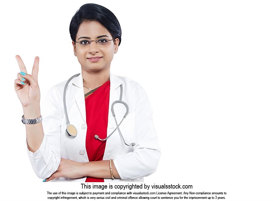 Indian Woman Doctor Finger Victory