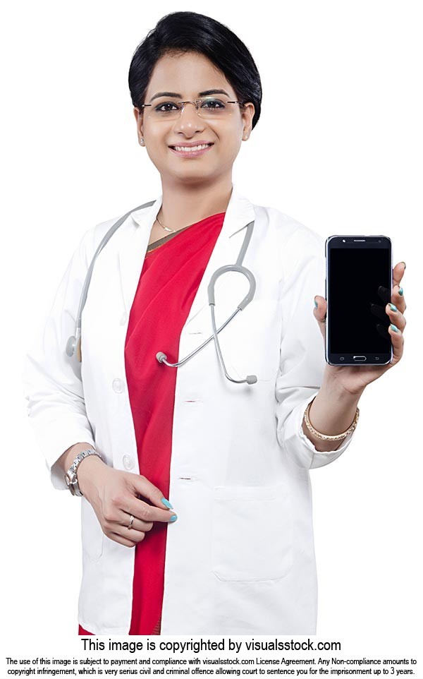 Woman Doctor Phone Showing