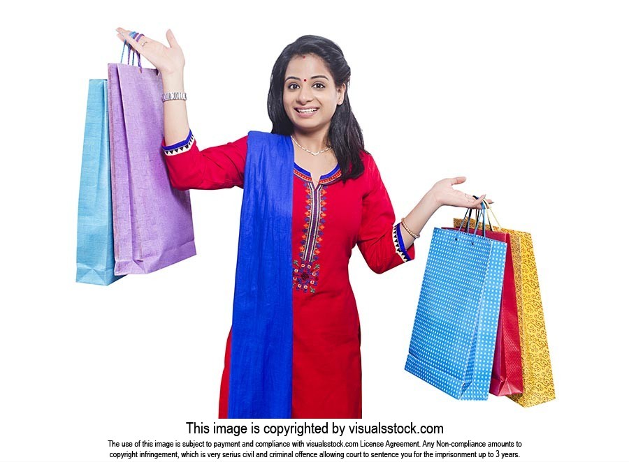Indian Woman Shopping Bags Showing