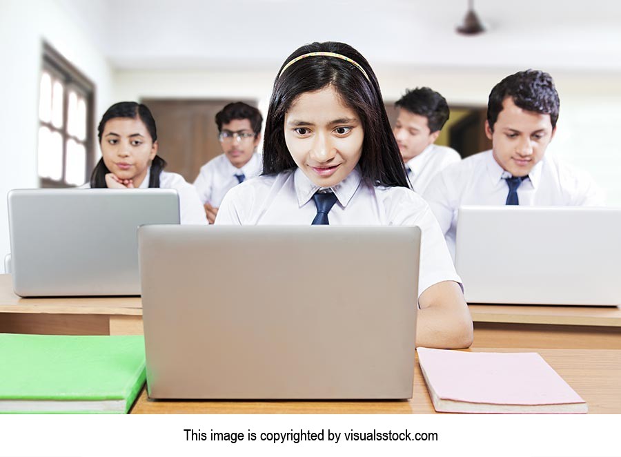 School Students Laptop Studying