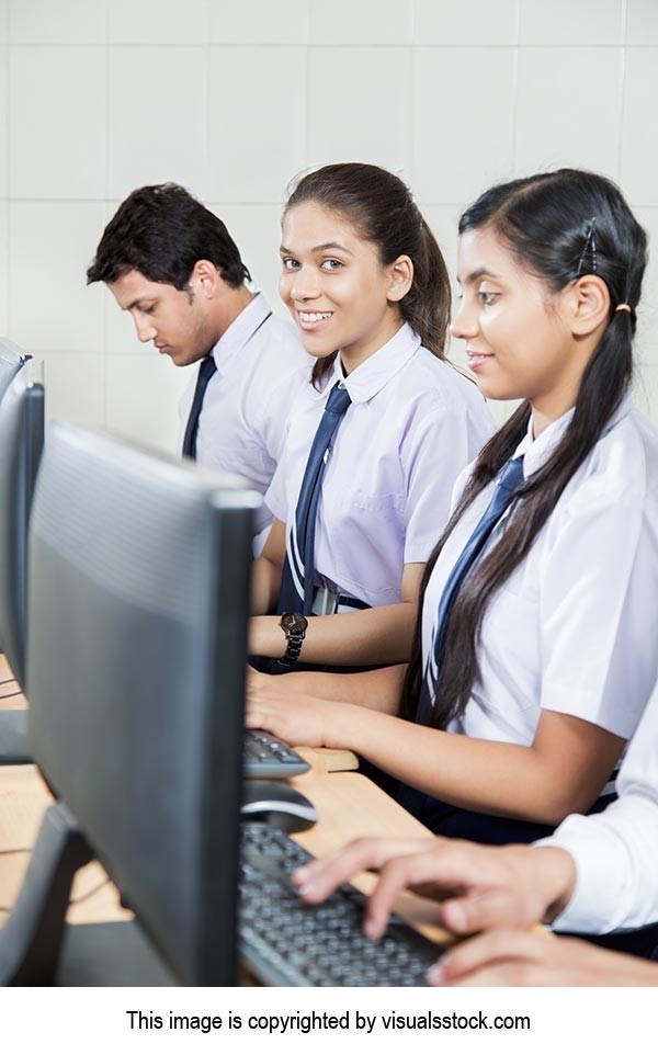 School Students Computer Working