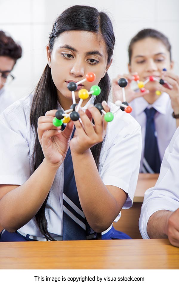 School Girl Student Learning Atom