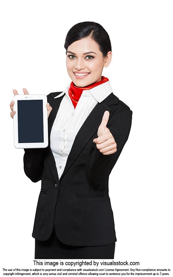 Airhostess Tablet Showing thumbsup