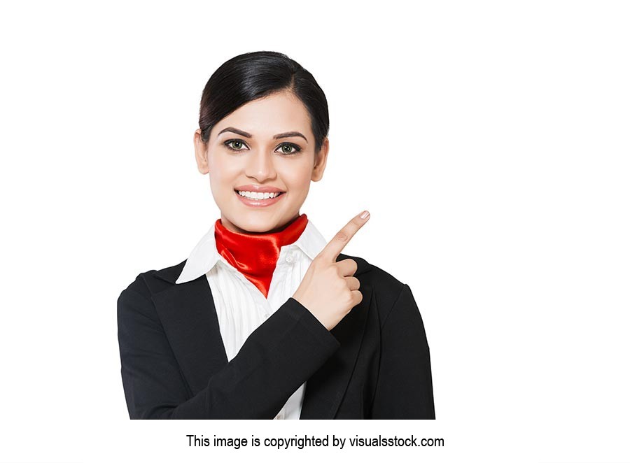 Airhostess Pointing Adult woman