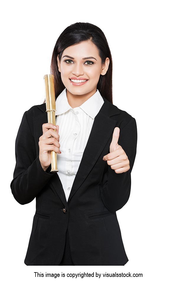 Businesswoman Telescope Thumbs up