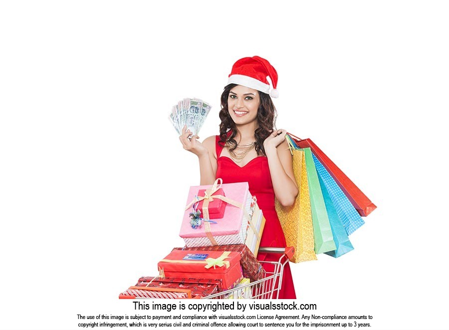 Woman Christmas Shooping Money