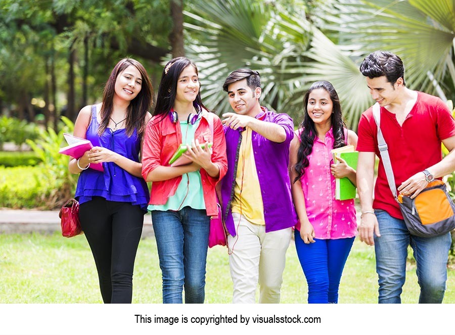 College students walking in the park Finger Pointi