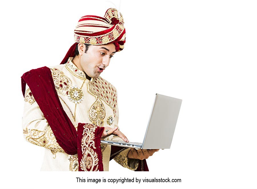 Groom Wedding Laptop Working