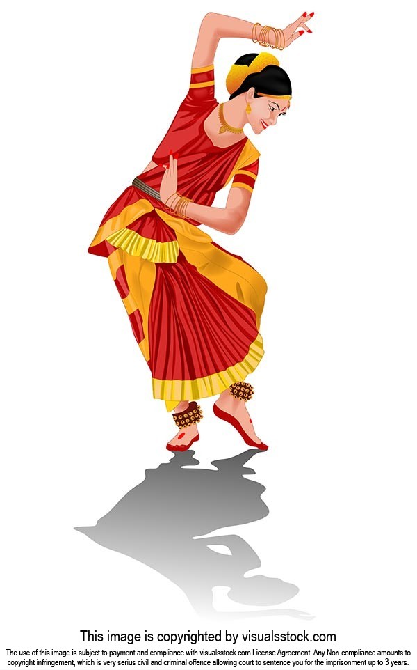 Bharatanatyam or Bharathanatiyam woman dancer vector ilustration isolated  on-white background
