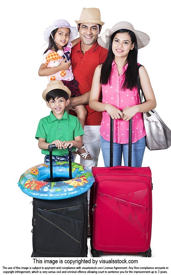Indian Family Parents And Children Passenger With Luggage Ready holiday
