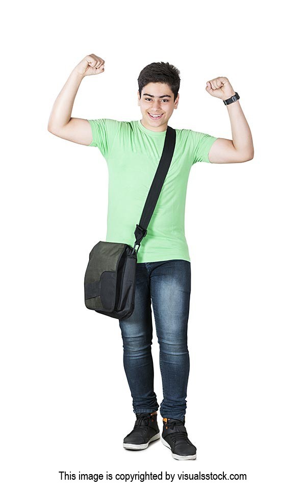 1 Person Only ; Arms Raised ; Bag ; Boys ; Carefre