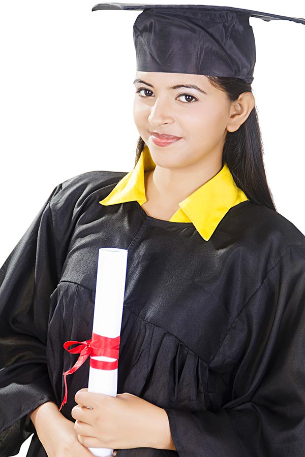 GraduateGirl Student Wearing Gown And ConvocationCap Holding Her graduation Degree