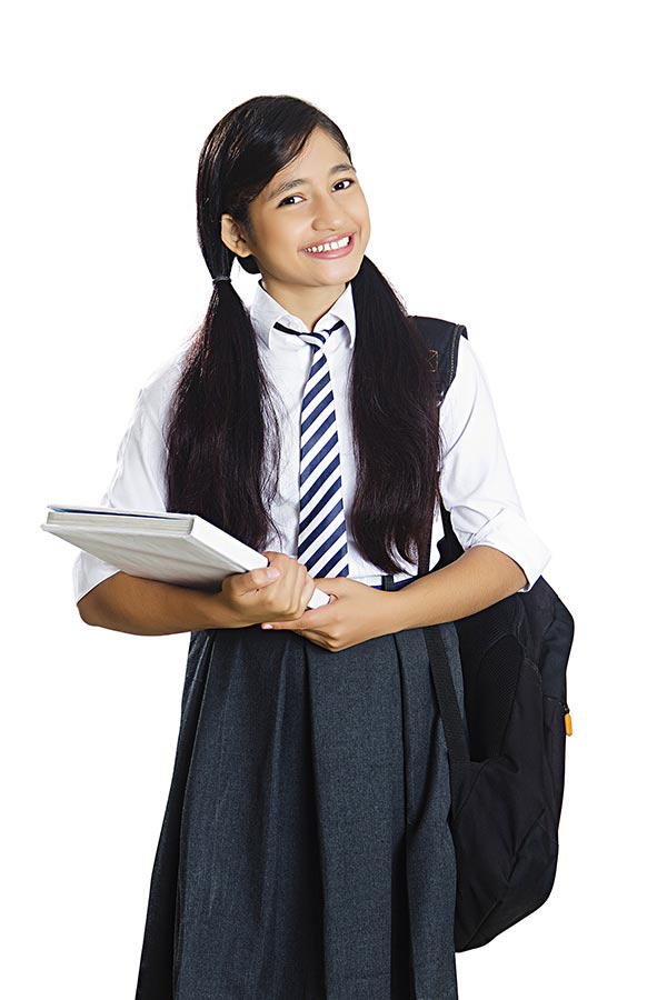 HighSchool TeenageGirl Student Carrying Schoolbag And Holding book