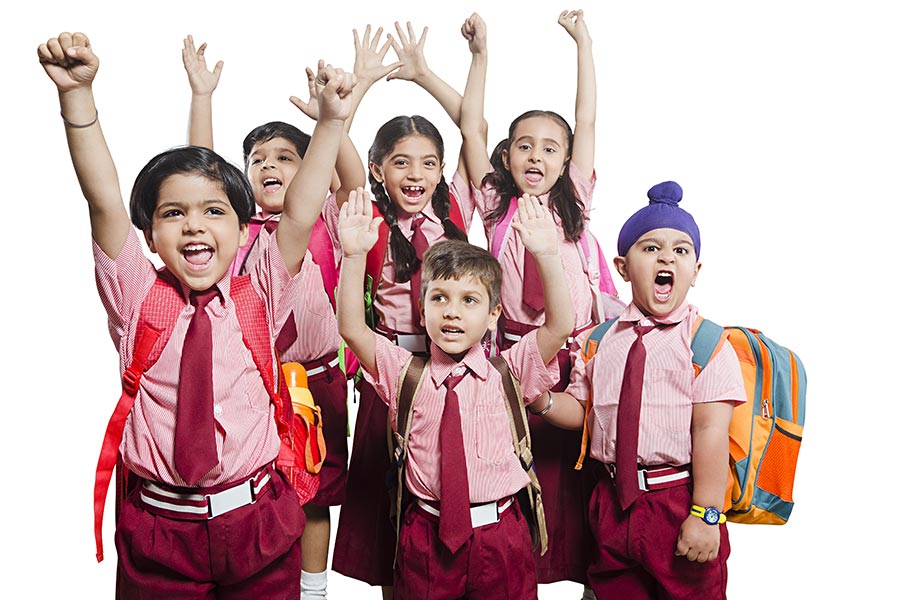 Group Indian School Kids Students Friends Together having Fun Cheerful