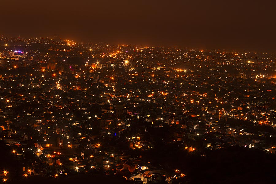 Aerial View of Jaipur City AtNight Rajasthan India