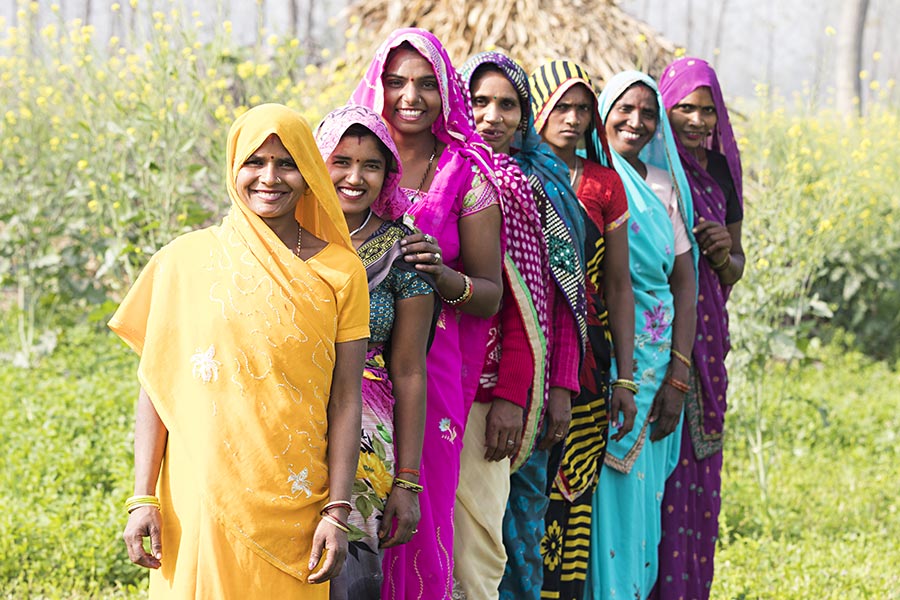 Smiling Indian Group Rural Womens Neighbour Standing Queue S Farm Village 