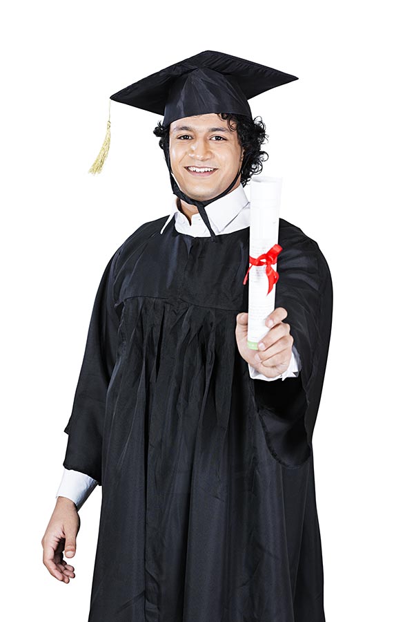 Degree graduate student in mantle gown holds Vector Image