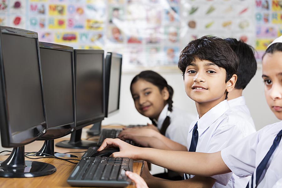 Indian Kids School Students Studying Education Computer Lab Classroom