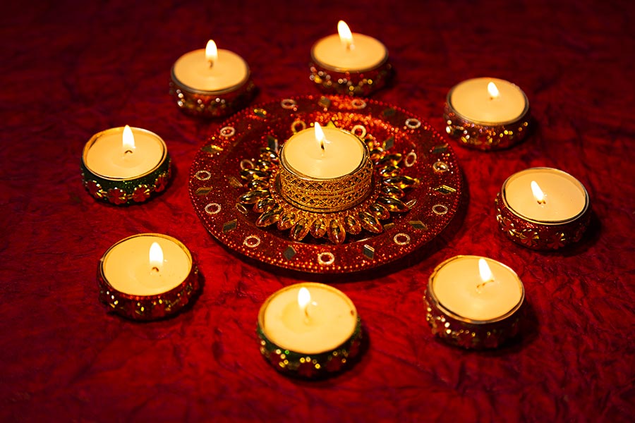 Traditional DiwaliLamps and candles lighting onthe occasion of Diwali