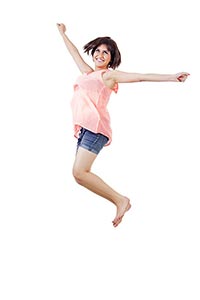 Beautiful Young Woman Jumping Cheerful Celebration