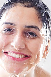 Beautiful Woman Clean Washing Wet Face Water