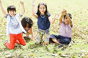 3-5 People ; Arms Raised ; Autumn ; Boys ; Carefre