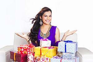 Indian Woman Gesturing Gifts Birthday