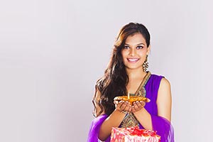 Woman Holding Diya Diwali