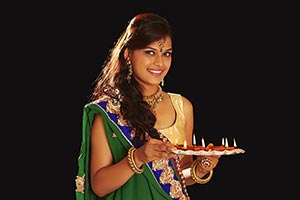 Woman Holding Plate Diya Diwali