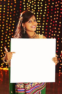 Woman Holding Diwali Message board