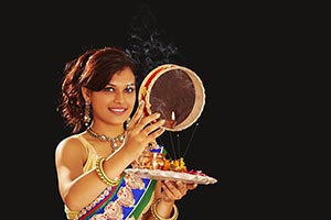 Woman Karva Chauth Fast Worship