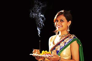 Indian Woman Diwali Festival Puja
