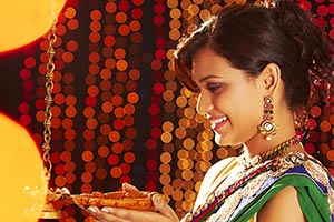 Lady Holding Oil Lamp Diwali