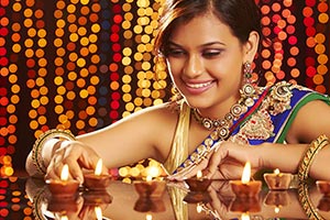 Woman Diwali Arranging Diya