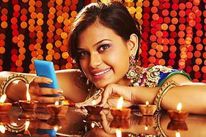 Woman Diwali Messaging Phone