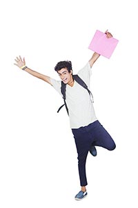 1 Person Only ; Arms Raised ; Bag ; Balance ; Book