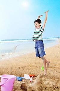 1 Person Only ; Arms Raised ; Beach ; Boys ; Bucke