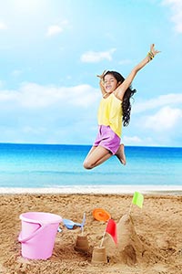 1 Person Only ; Arms Raised ; Beach ; Bucket ; Car