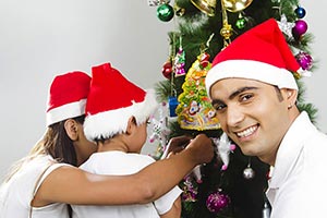 Son And Mother Decorating Christmas Tree Father Sm