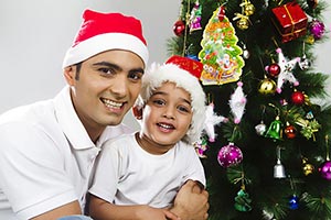 Happy Father Child Son Christmas Celebrating Fun