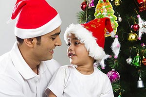 Father Child Boy Christmas Celebrating Enjoy Smili