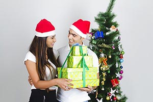 Happy Couple Presents Gifts Christmas Celebration 