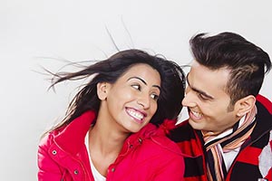 Happy Indian Couple Winter Clothes Romance