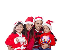 Parents Kids Christmas Gifts Celebrating Smiling E