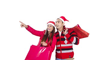 Couple Christmas Winter Clothes Shopping Bags Poin