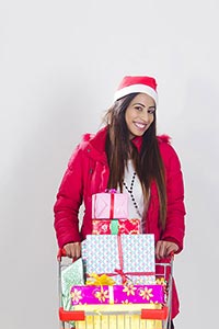 Indian Woman Christmas gifts Shopping Trolley Smil