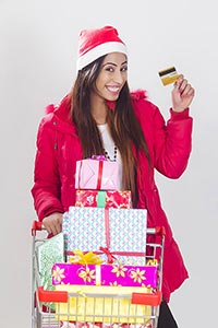 Woman christmas Credit card shopping gift Trolley